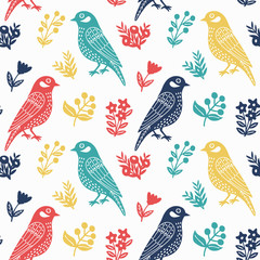 Bird seamless pattern. Vector illustration.