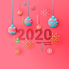 Business Happy New Year 2020 greeting card. Vector illustration concept for background, greeting card, banner for website, social media banner, marketing material.