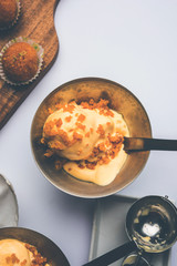 Bundi / Motichoor Ice cream is a fusion of Ice-cream with indian traditional sweet motichur laddoo from India, selective focus