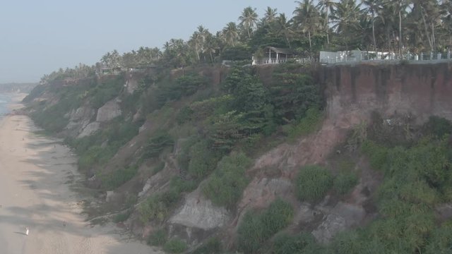 Varkala beach in Kerala, India, 4k aerial ungraded/flat