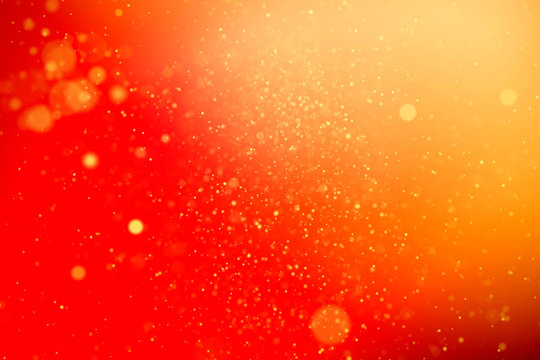Golden confetti and stars on the red Christmas background. 3D render
