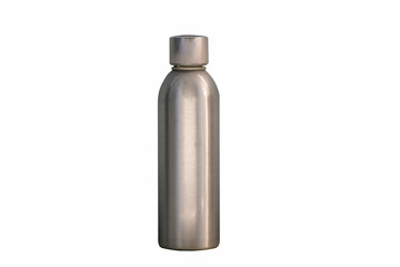 Aluminum bottle, as his zero waste alternative, for drink and water, to phase-out plastic, causing pollution of environmental impacts. Isolated