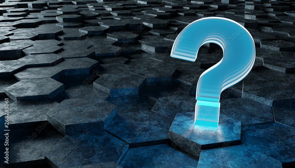 Aufkleber black and blue question icon on hexagons background 3d rendering