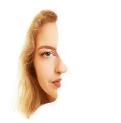 Gesicht einer Frau frontal und seitlich als optische Täuschung