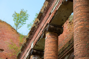 Destroyed Holy Spirit Church. Complex military settlement of Count A. A. Arakcheev. The complex was built 1818-1825. Located in the village of Selishchi, Novgorod region