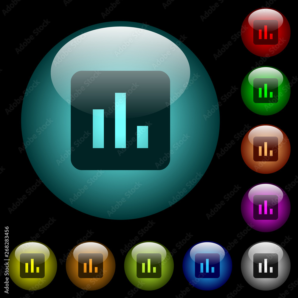 Poster chart icons in color illuminated glass buttons