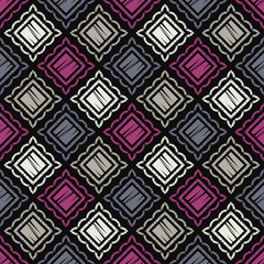 Ethnic boho seamless pattern. Embroidery on fabric. Patchwork texture. Weaving. Traditional ornament. Tribal pattern. Folk motif. Can be used for wallpaper, textile, invitation card, wrapping, web.