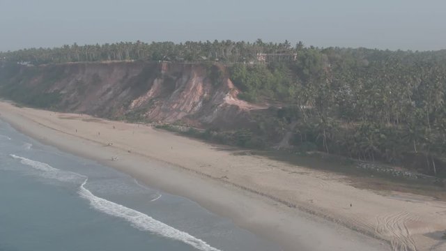 Varkala beach in Kerala, India, 4k aerial ungraded/flat