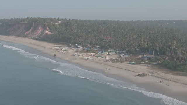 Varkala beach in Kerala, India, 4k aerial ungraded/flat