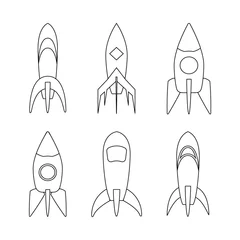 Fototapete Raumschiff Set aus schwarz-weißem Sketch-Raketenschiff