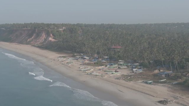 Varkala beach in Kerala, India, 4k aerial ungraded/flat