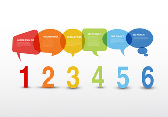 Vector six steps template with bubbles and numbers