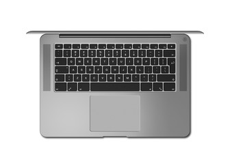Fototapeta na wymiar Dark silver Open laptop. Top view 3D render isolated on white