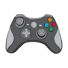 Gamepad joystick game controller isolated on white. Cartoon style  illustration hand drawn vector for typography, t-shirt, graphics