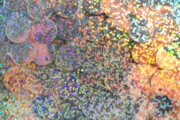 Bright iridescent sequins, closeup