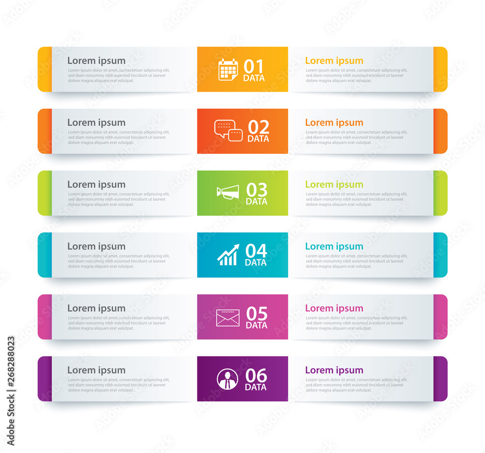 Poster infographics tab in horizontal paper index with 6 data template. vector illustration abstract backgr
