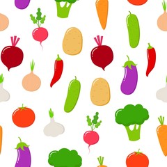 Organic food seamless pattern.Vector fruit and vegetables on a white background.