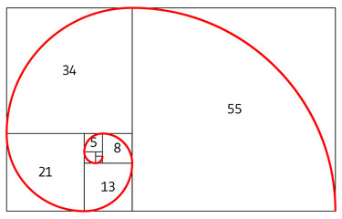 Minimalistic style design. Golden ratio. Geometric shapes. Circles in golden proportion. Futuristic design. Logo. Vector icon. Abstract vector background