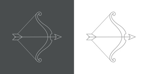 Icono plano lineal arco y flecha en gris y blanco