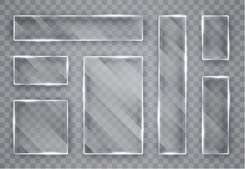 Glass plates set. Glass banners on transparent background. Flat glass. Vector illustration