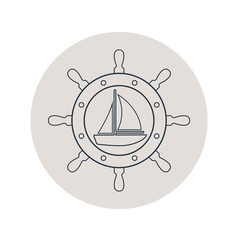Obraz premium Icono plano lineal velero en timón en círculo color gris