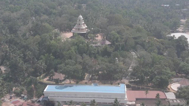 Sivagiri Mutt temple, Varkala, India, 4k aerial ungraded/flat