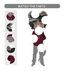 Matching children educational game. Match parts of cartoon mouse. Activity for kids and toddlers.	