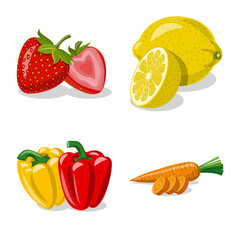 Vector design of vegetable and fruit sign. Set of vegetable and vegetarian stock symbol for web.