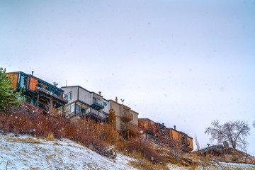 Snowy hill with houses in Salt Lake City Utah