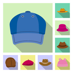 Vector design of headgear and cap sign. Set of headgear and accessory stock symbol for web.