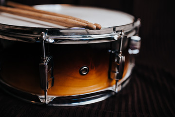 Snare drum on the dark background
