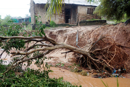  Damaged And Flooded Houses After Cyclone Kenneth.