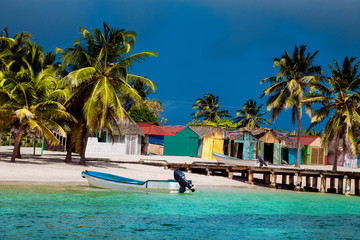 Dominican Republic, Saona Island - Mano Juan Beach. Fishermen's village - obrazy, fototapety, plakaty