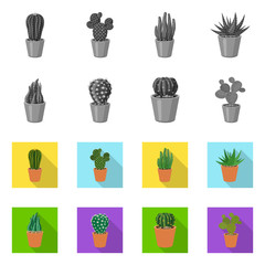 Vector illustration of cactus and pot symbol. Collection of cactus and cacti vector icon for stock.