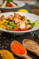 Chicken salad and hallumi grilled cheese