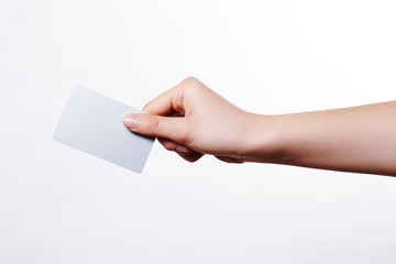 Obraz premium Business image using hand and card.