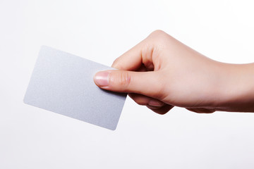 Obraz premium Business image using hand and card.