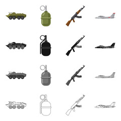 Isolated object of weapon and gun symbol. Set of weapon and army vector icon for stock.