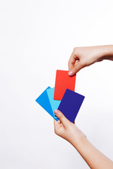 Business image using hand and card.