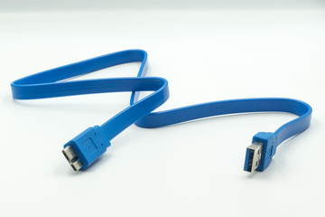This is a capture for a blue USB 3 cable the picture is taken with a white background and a studio light