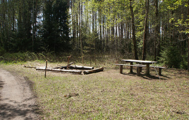 Wooden table camping playground.