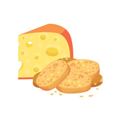 Oval croutons with a cheese. Vector illustration on white background.