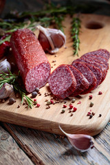 Salami with rosemary, garlic, pepper and spices.