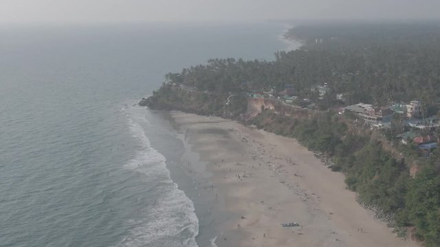 Varkala beach in Kerala, India, 4k aerial ungraded/flat