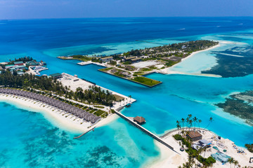 Aerial view,  island Olhuveli and Bodufinolhu, South Male Atoll, Maldives