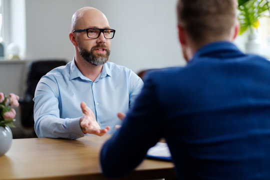 Middle-aged man attending job interview