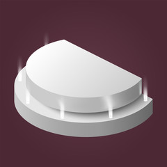 Empty podium, stage, scene, pedestal, platform for award ceremony in perspective with light on the rise. Vector illustration.