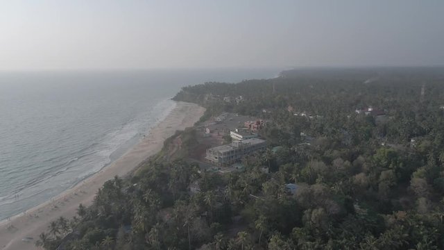 Varkala beach in Kerala, India, 4k aerial ungraded/flat