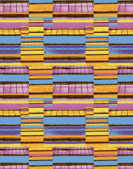 Geometric repeating pattern of multi-colored stripes