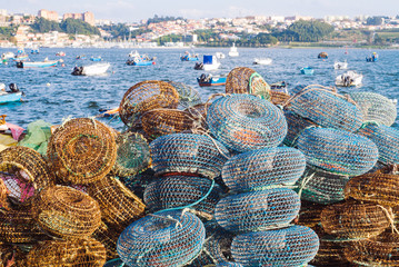Fishing nets and boats, Portugal Porto sea town